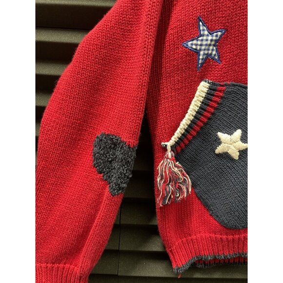 Marsh Landing Zip Front Cardigan Sweater Large Red White Blue Mitten Star USA - Picture 3 of 15